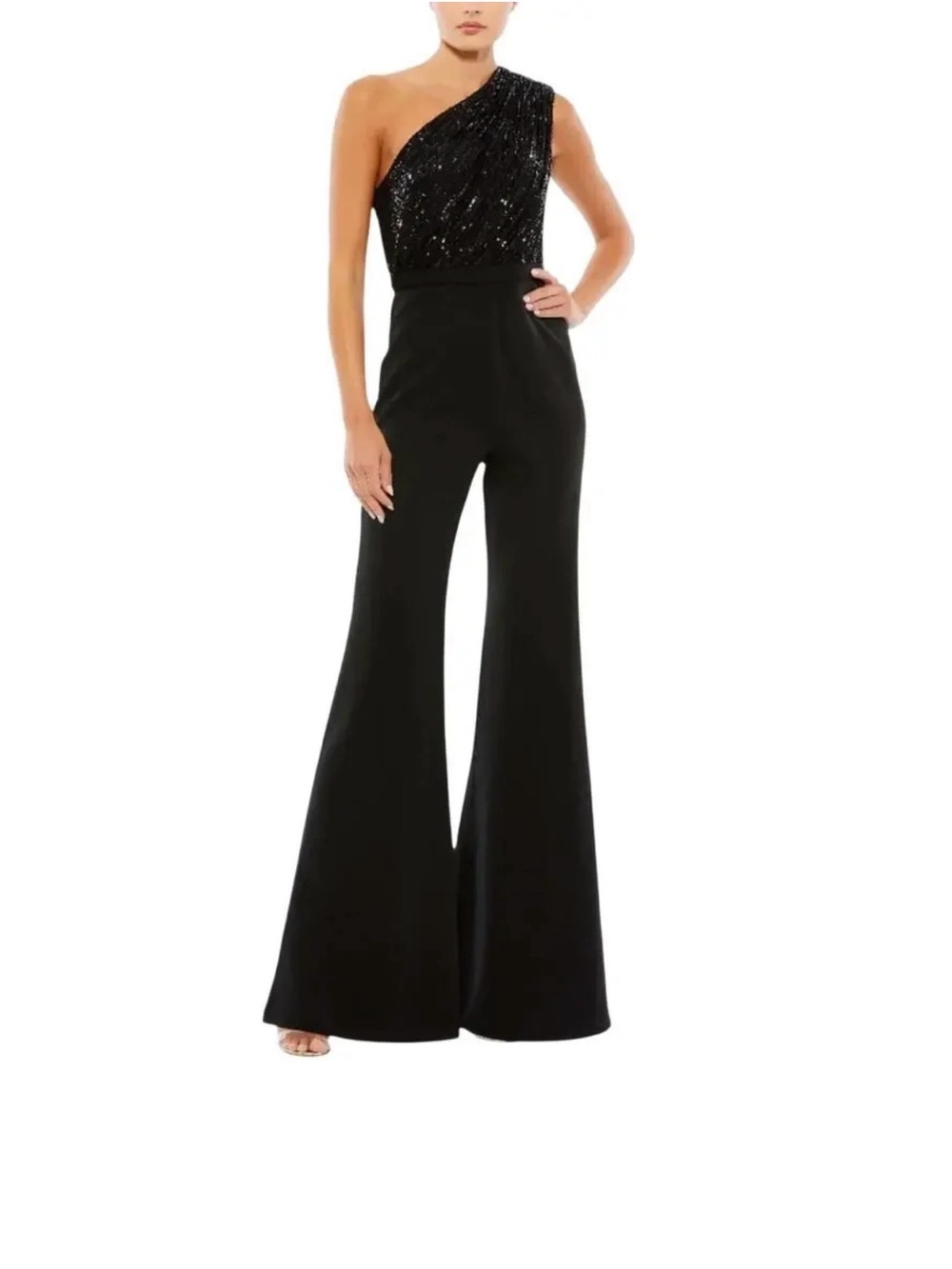 Mac  Duggal 26716 - Asymmetric Sequined Jumpsuit Size 0